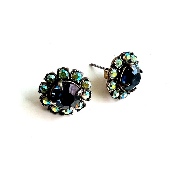 J. Crew Crystal Rhinestone Sapphire Stud Earrings - Picture 3 of 5